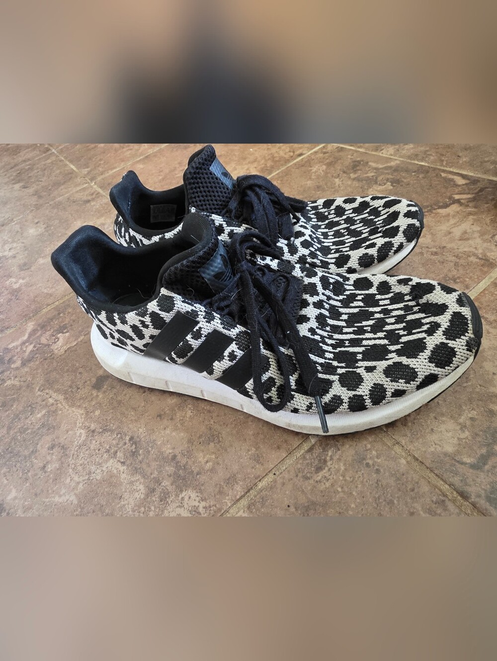 Adidas Black & White Leopard Print Running Sneakers